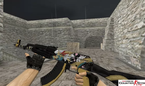 Модель HD AK-47 «Dragon Gold» с анимацией осмотра для CS 1.6