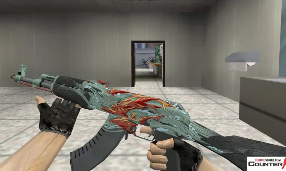 Модель HD AK-47 «Aquamarine Revenge» с анимацией осмотра для CS 1.6